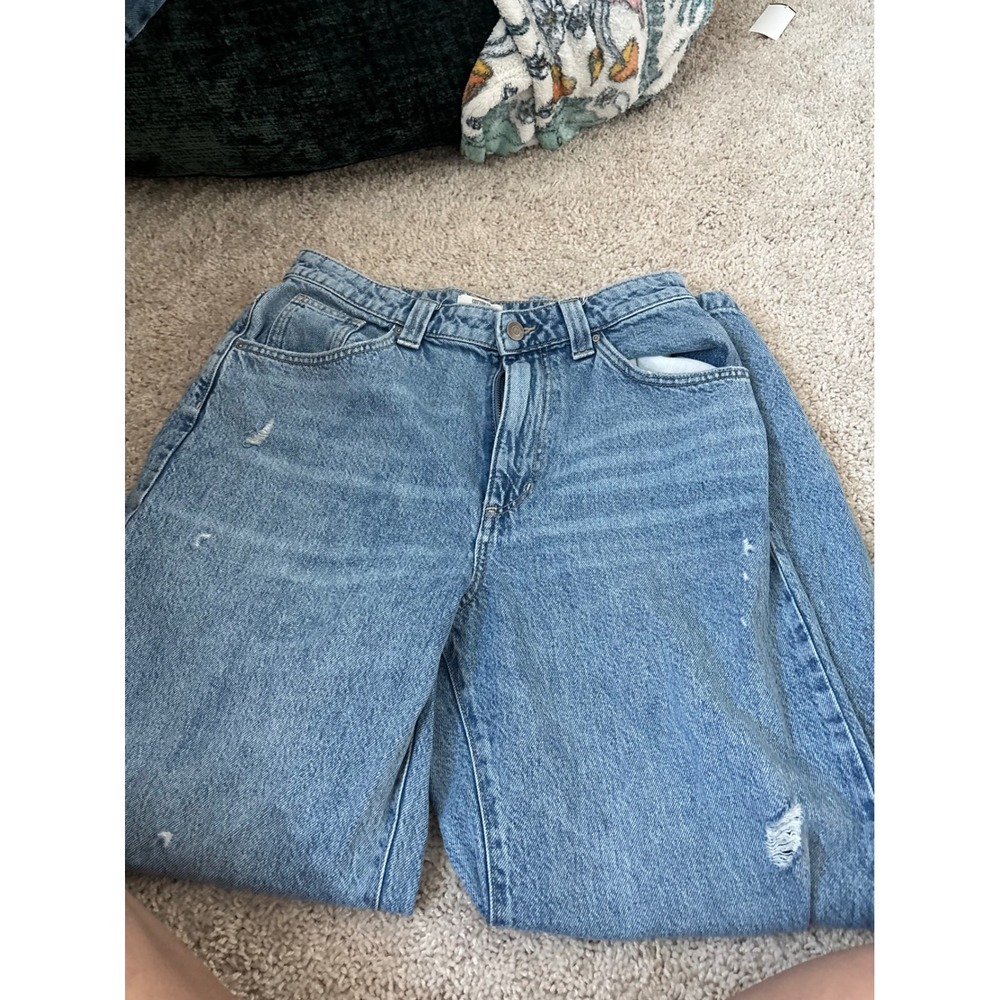 Baggy Jeans Wide Leg Cotton On Super Baggy Light Wash Distressed Denim Size 28